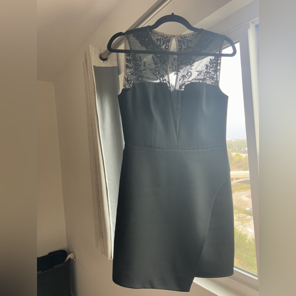 BCBGMaxAzria Black Dress with Sheer Lace Neckline